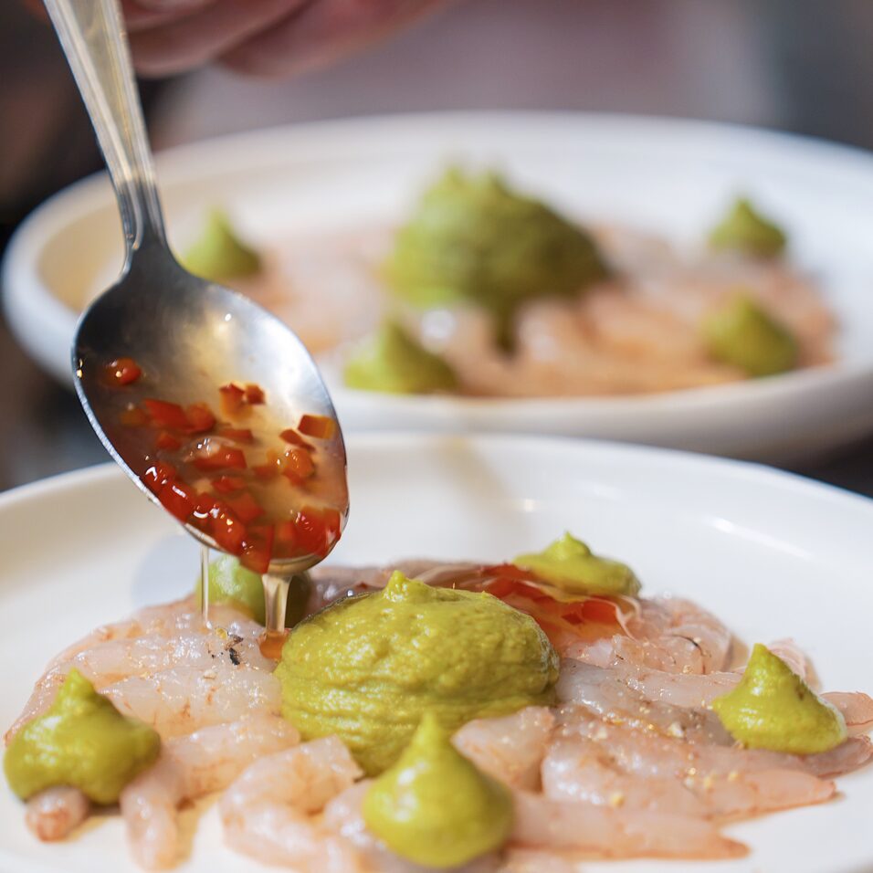 carpaccio de crevette du Grau-Du-Roi, restaurant Nimes Centre